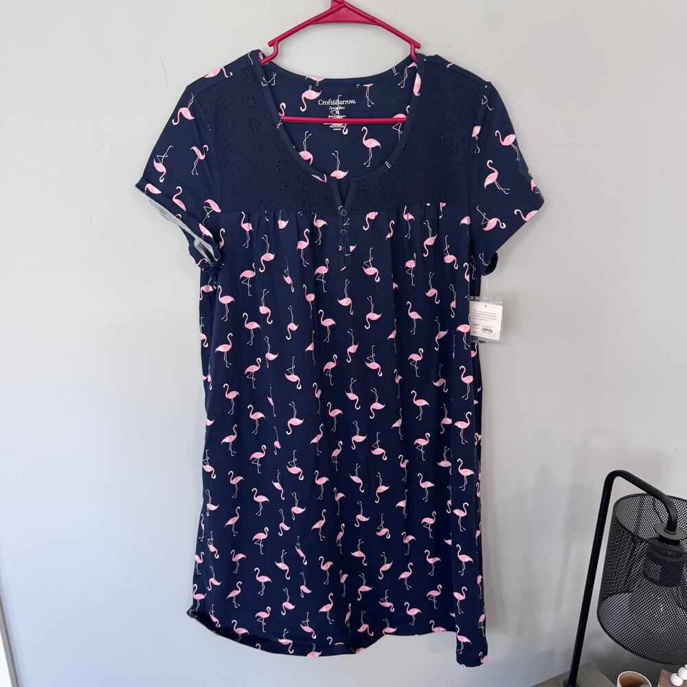 NWT Croft & Barrow Intimates Flamingo Print Dark Blue Nightgown Size Medium